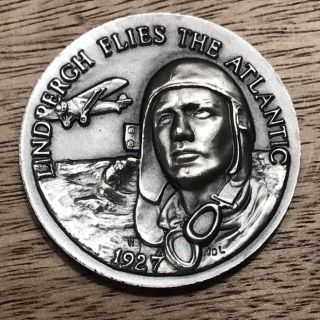 1927.  Lindbergh Flies The Atlantic.  1,  Oz Longines Sterling Silver Medal Coin. photo