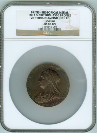 Gorgeous Gem Ngc Ms65bn 1897 Bronze British Medal Victoria Jubilee 55 Mm photo