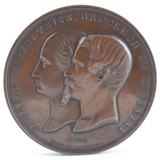 French Napoleon Iii & Empress Eugenie 19th Cent Solid Bronze Medal — 1850s photo
