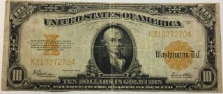 1922 Large $10 U.  S.  Gold Coin Certificate Note photo