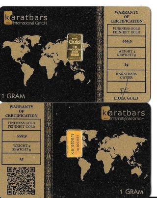1 Gram Karatbars.  999 Fine Gold Bar W/serial (k1062) photo