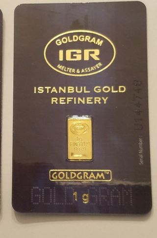 1 Gram Istanbul Gold Refinery (igr) Bar.  9999 Fine (in Assay) photo