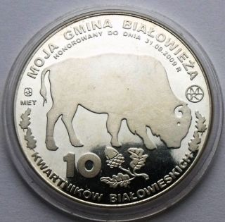 Poland BiaŁowieŻa 10 KwartnikÓw BiaŁowieskich 2009 Bison Aurochs Silvered Coin photo