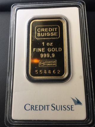 1 Troy Oz Credit Suisse Gold Bar.  9999 Fine In Assay photo