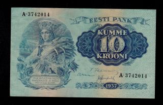 Estonia 10 Krooni 1937 A Pick 67 Au - Unc Banknote. photo