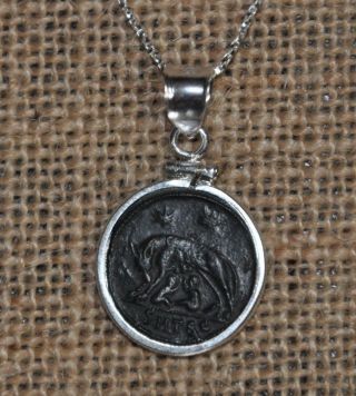 Romulus & Remus She Wolf Urbs Roma Authentic Coin 925 Sterling Silver Necklace photo