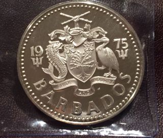 1975 Silver Barbados Five Dollar Coin Proof photo