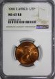 South Africa Elizabeth Ii Bronze 1960 1/2 Penny Ngc Ms65 Rb Bu Red Toned Km 45 Africa photo 1