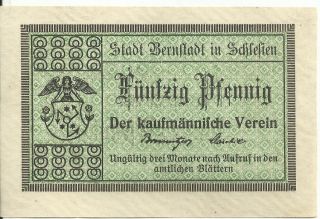 Germany,  Bernstadt/bierutÓw Kaufmännischer Verein Notgeld 50 Pfg.  Nd (1917) Unc W photo