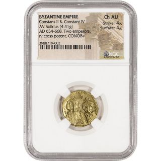 Ad 654 - 668 Byzantine Empire Av Solidus Ancient Gold Coin - Ngc Ch Au photo