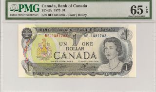 Bc - 46b 1973 1 Dollar,  Bank Of Canada,  Pmg 65epq photo