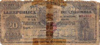 Colombia 20 Pesos 30.  12.  1900 P 276b Series A Circulated Banknote Lb0617h photo