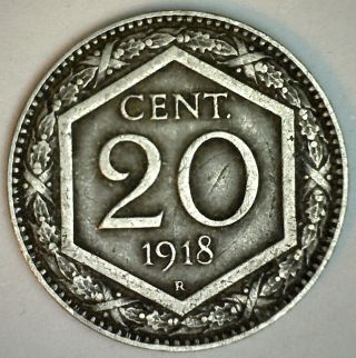 1918 R Nickel Italy 20 Centesimi Italian Coin Km 58 Yg Italian 20 Cents photo
