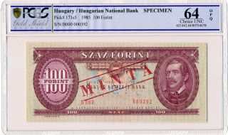 Hungarian National Bank Hungary 100 Forint 1985 Specimen Pcgs 64opq photo