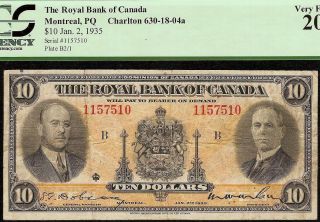 1935 $10 Dollar Bill Royal Bank Of Canada Currency Note Paper Money Pcgs Vf photo