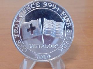 1 Oz 999,  Fine Silver Metalor Round Swiss And American Silver Coin Bullion photo