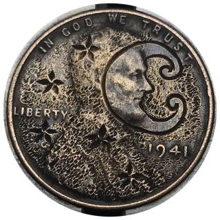 Coin Art Hobo Nickel Man In The Moon Stars 16 photo