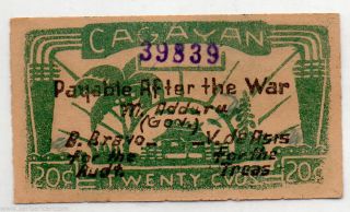 Philippines Cagayan Emergency Note S183 1942 Nd 20 Centavos Wwii Lead Plate Au photo