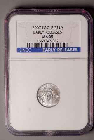2007 Platinum Eagle Early Release $10 1/10th Oz Ngc Ms 69 - photo