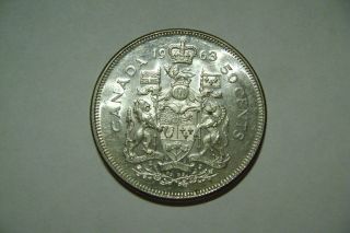 1963 Canada 50 Cent Coin,  80 Silver,  Lightly Circulated photo