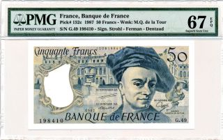 Banque De Francs France 50 Francs 1987 Pmg 67epq photo