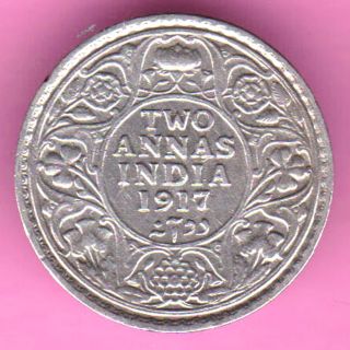 British India - 1917 - Two Annas - King George V - Rarest Silver Coin - 21 photo