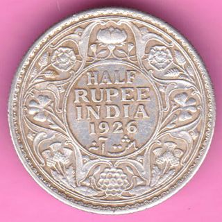 British India - 1926 - King George V - Half Rupee - Rarest Silver Coin - 25 photo
