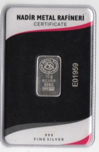 10 Gram 999/1000.  Silver Bullion,  Ingot.  Lmba Certified Serial Num Nadir 2015 Bar photo