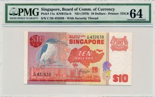 Board Of Comm.  Of Currency Singapore $10 Nd (1979) Pmg 64 photo