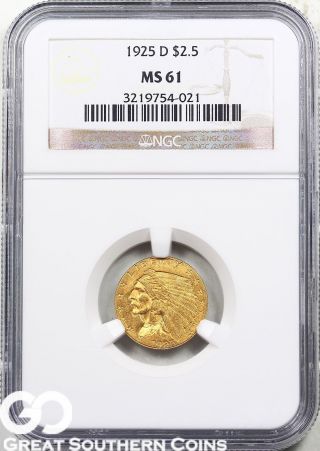 1925 - D Ngc Quarter Eagle,  $2.  5 Gold Indian Ngc Ms 61 photo