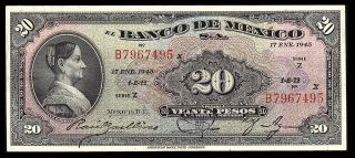 El Banco De Mexico 20 Pesos Series Z - B 17.  1.  1945 P - 40h Vf photo