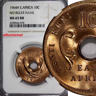 East Africa Bronze 1964 - H 10 Cents Ngc Ms65 Rb No Ruler Name Top Graded Km 40 photo