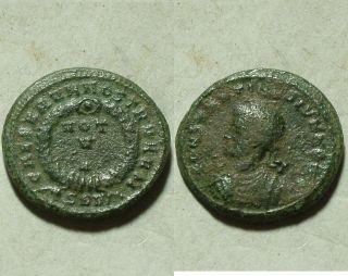 Constantine Ancient Roman Christian Coin/wreath Star Vows V Thessalonica photo