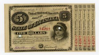 1875 $5 The State Of Louisiana Baby Bond Cu photo