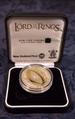 2003 Lord Of The Rings $1.  00 Silver Proof Coin,  Display Case One Ring photo