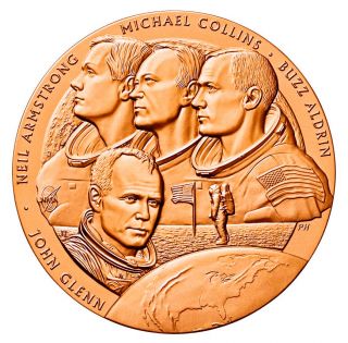 John Glenn Jr Medallion Bronze Coin & Apollo 11 Nasa Moon Astronauts photo