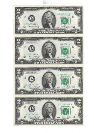 1976 Uncut Sheet Of 4 Crisp Usa 2 Dollars Uncirculated $2 Legal Money Gift Bills photo