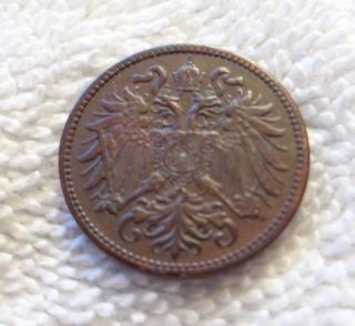 1911 Austria 2 Heller Coin - Double Headed Eagle - With Big 