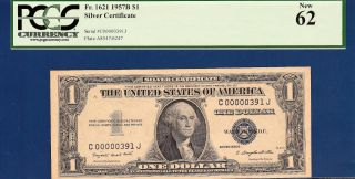 Low Serial Number 1935g $1 Silver Certificate - Pcgs Uncirculated 62 - C2c photo