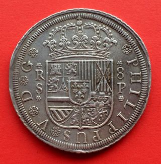 ¡¡ Rare Silver Coin 8 Reales Of Philip V.  Year 1729.  Sevilla.  P Extremely Fine photo