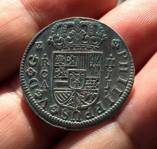 ¡¡ Rare Silver Coin 2 Reales Of Philip V.  Year 1725.  Cuenca (spain) J.  J photo
