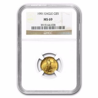 1991 1/10 Oz Gold American Eagle Ms - 69 Ngc - In Case - Rare Item (mcmxci) photo