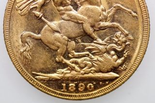 1890 Melbourne Gold Full Sovereign Jubilee Head In Very Fine photo