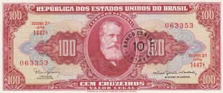 Brazil Banknote 10 Cent On 100 Cruzeiros 1966 - 67 (pick 185b) Unc photo