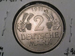 Key Date - Germany - Federal Republic 1951 G 2 Mark.  Scarce 26.  75mm Km 111 photo