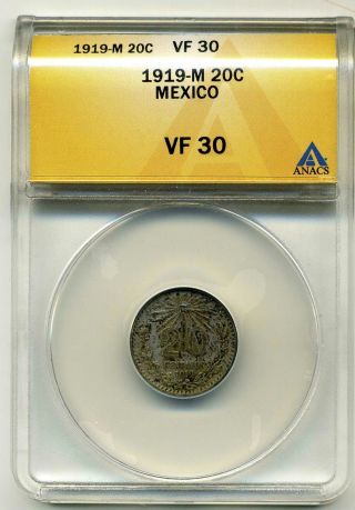 Mexico 20 Centavos 1919 - M, .  800 Silver,  Anacs Vf 30 photo