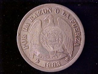 Guatemala 1894 Counterstamp On Chile One Peso 1883 Ef photo