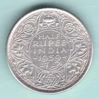 British India - 1939 - King George Vi Emperor - Half Rupee - Rarest Silver Coin photo