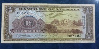 Guatemala Banknote 50 Centavos,  Pick 51c Vf - 1966 photo