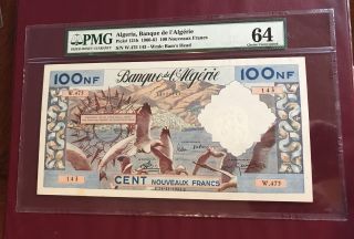 Algeria Algérie Tunisia 100 Franc Bank Note 1961 Pmg 64 Unc Pick 121b Finest photo
